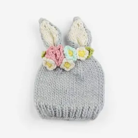 Gray Floral Bunny Ears Winter Hat