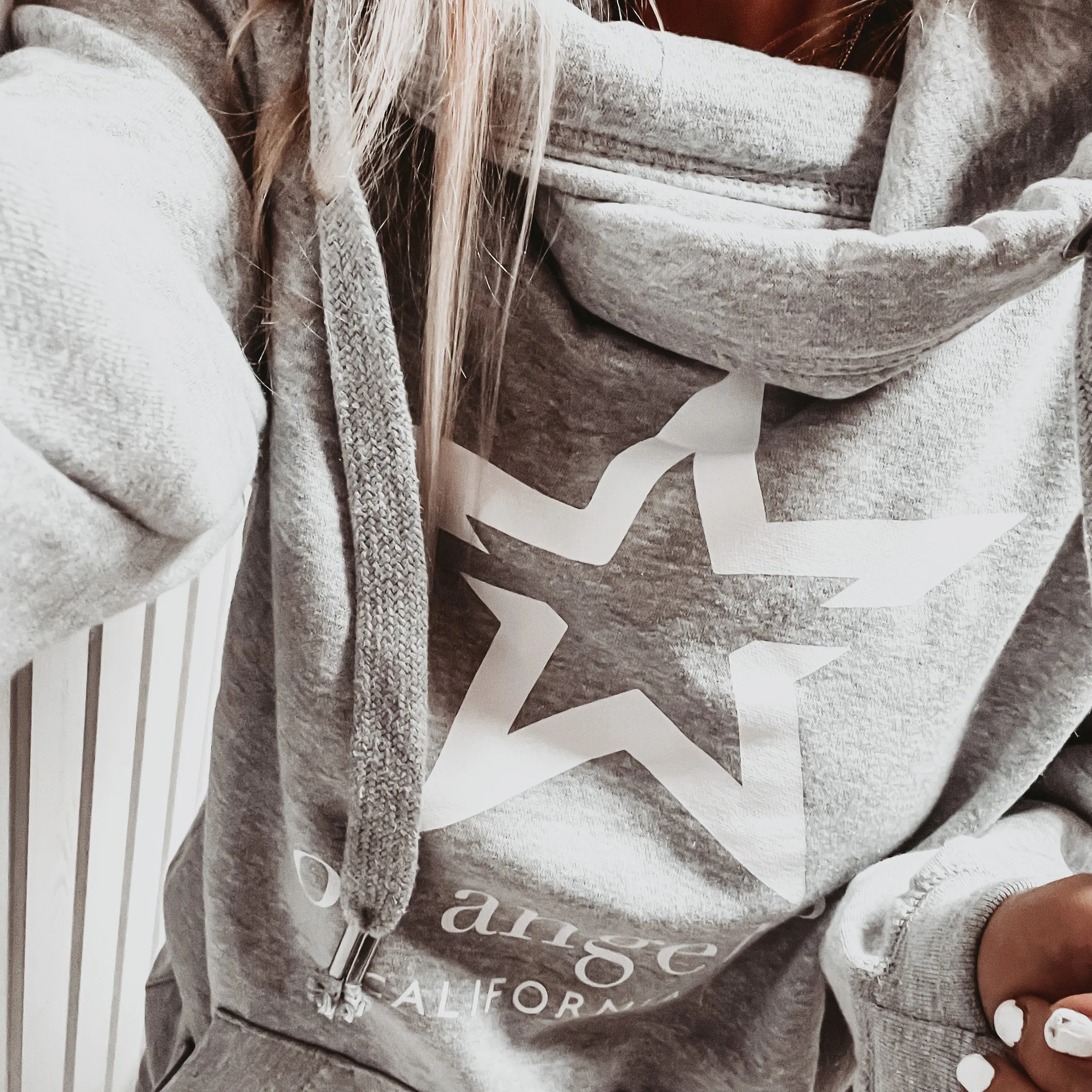 Grey & white LA star crossover neck hoody *boyfriend fit*