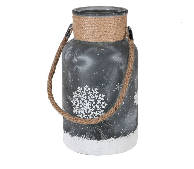 Grey Frosted Christmas Hurricane Candle Holder