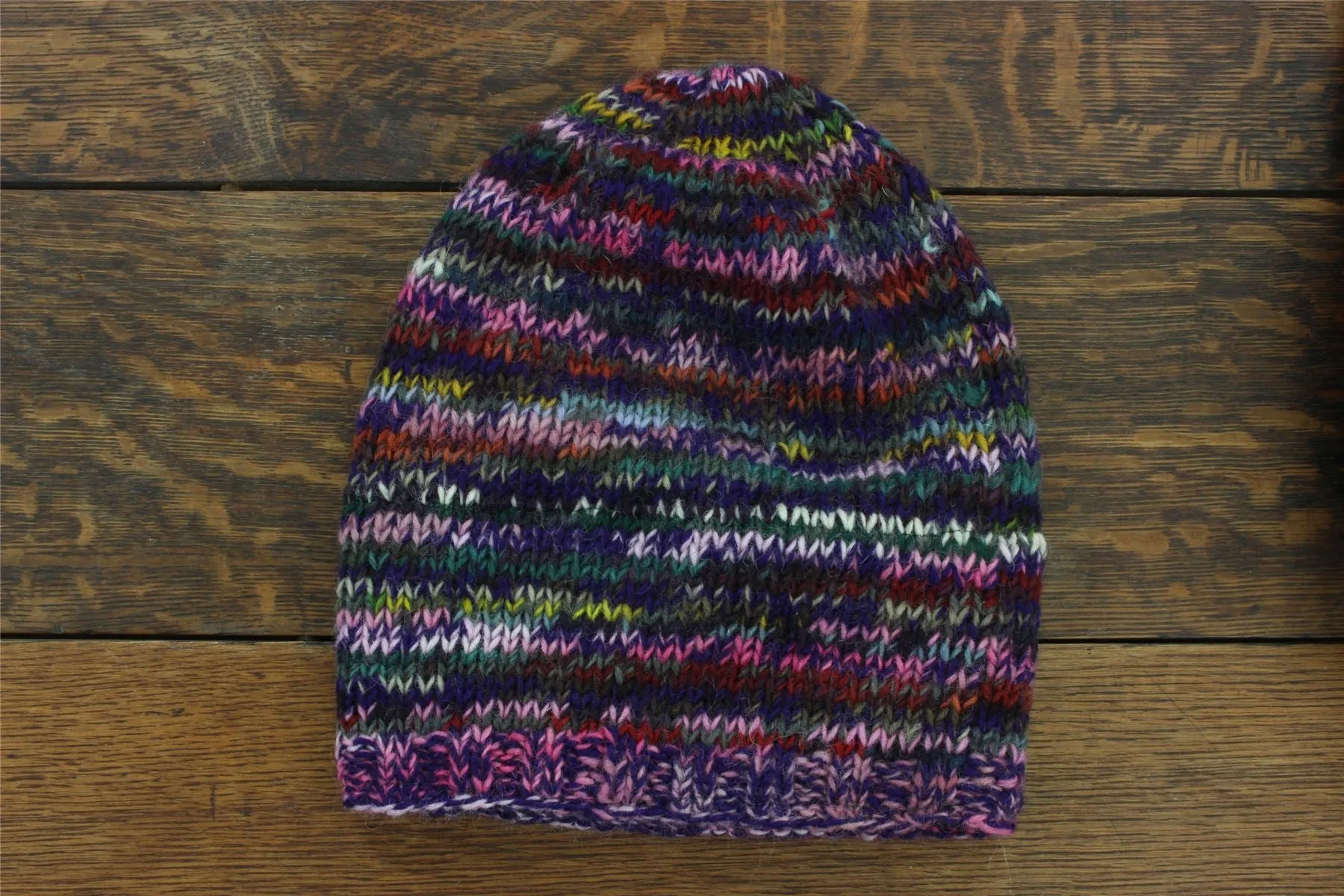 Hand Knitted Baggy Slouch Beanie Hat - SD Purple Mix