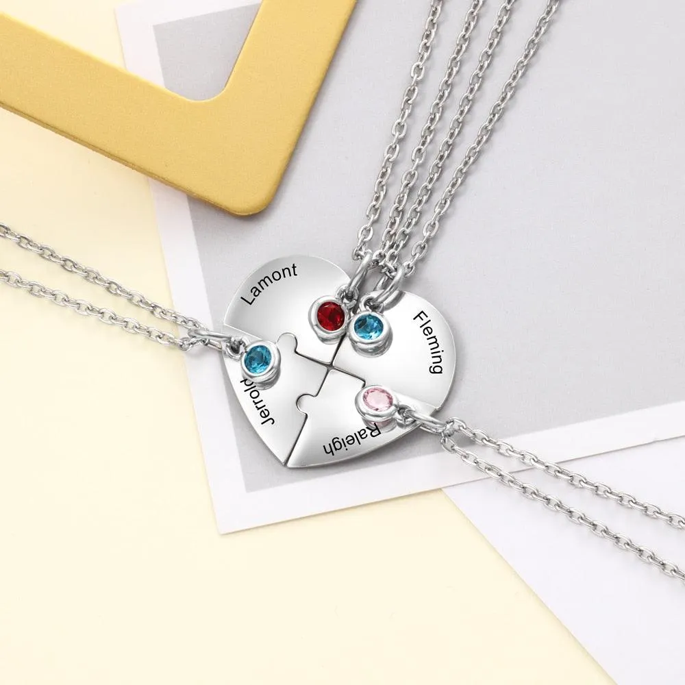 Heart Shape Friendship Necklace, Stainless Steel Personalized Necklace for Women, Birthstone Engraved Necklace for Four Friends