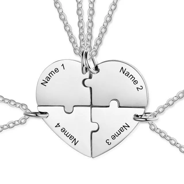 Heart Shape Friendship Necklace, Stainless Steel Personalized Necklace for Women, Birthstone Engraved Necklace for Four Friends