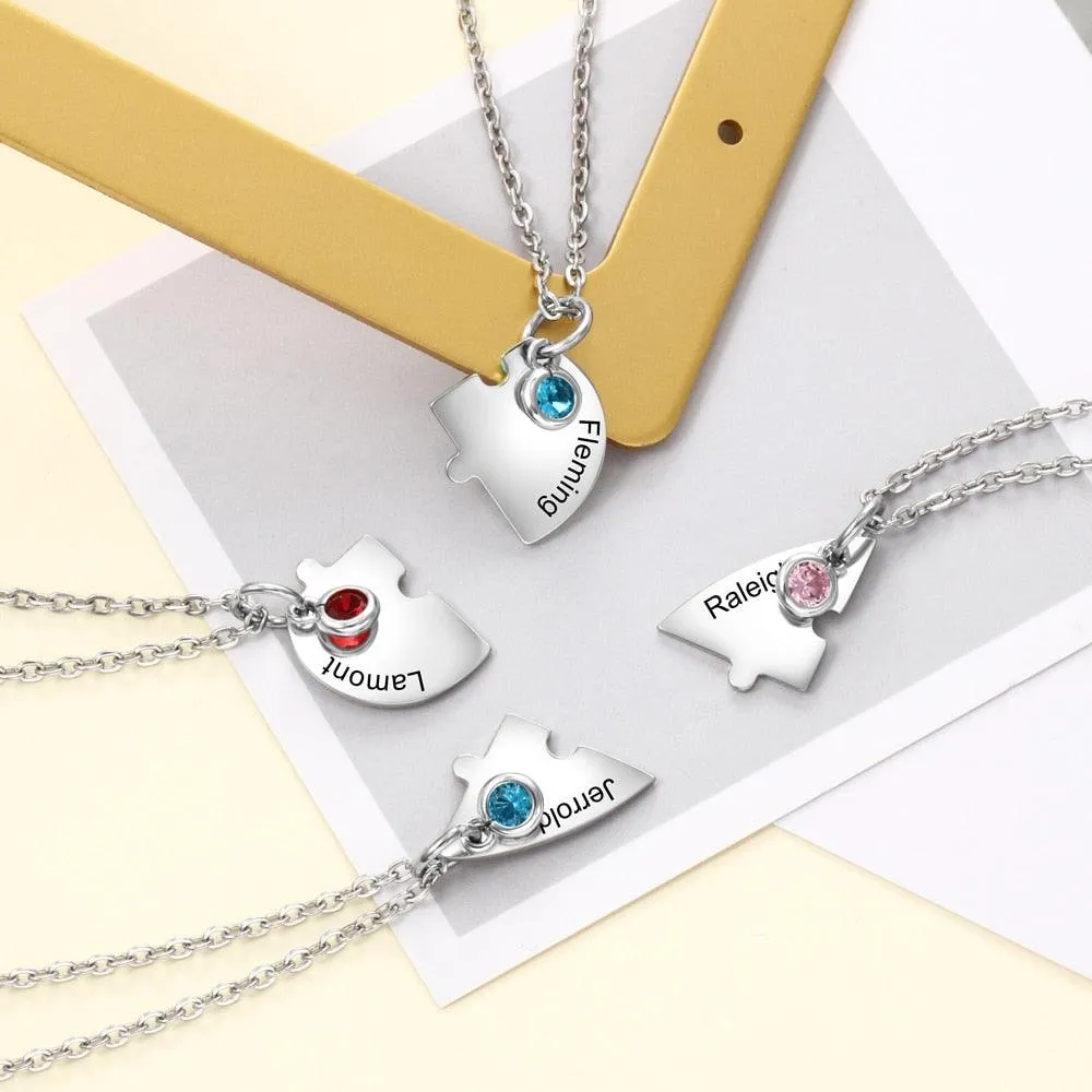 Heart Shape Friendship Necklace, Stainless Steel Personalized Necklace for Women, Birthstone Engraved Necklace for Four Friends