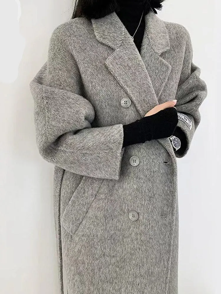 High Quality Wool Coats For Women Notched Double Breasted Belt Coats