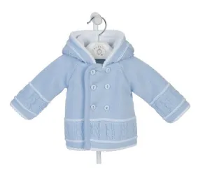 Hooded Knitted Pram Jacket Blue