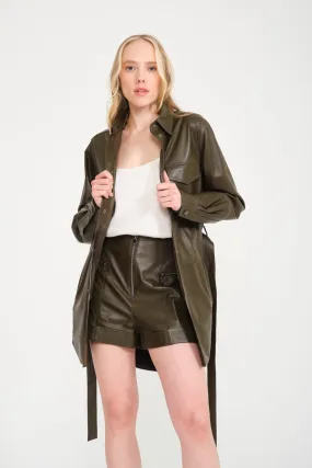 Khaki Leather Coat