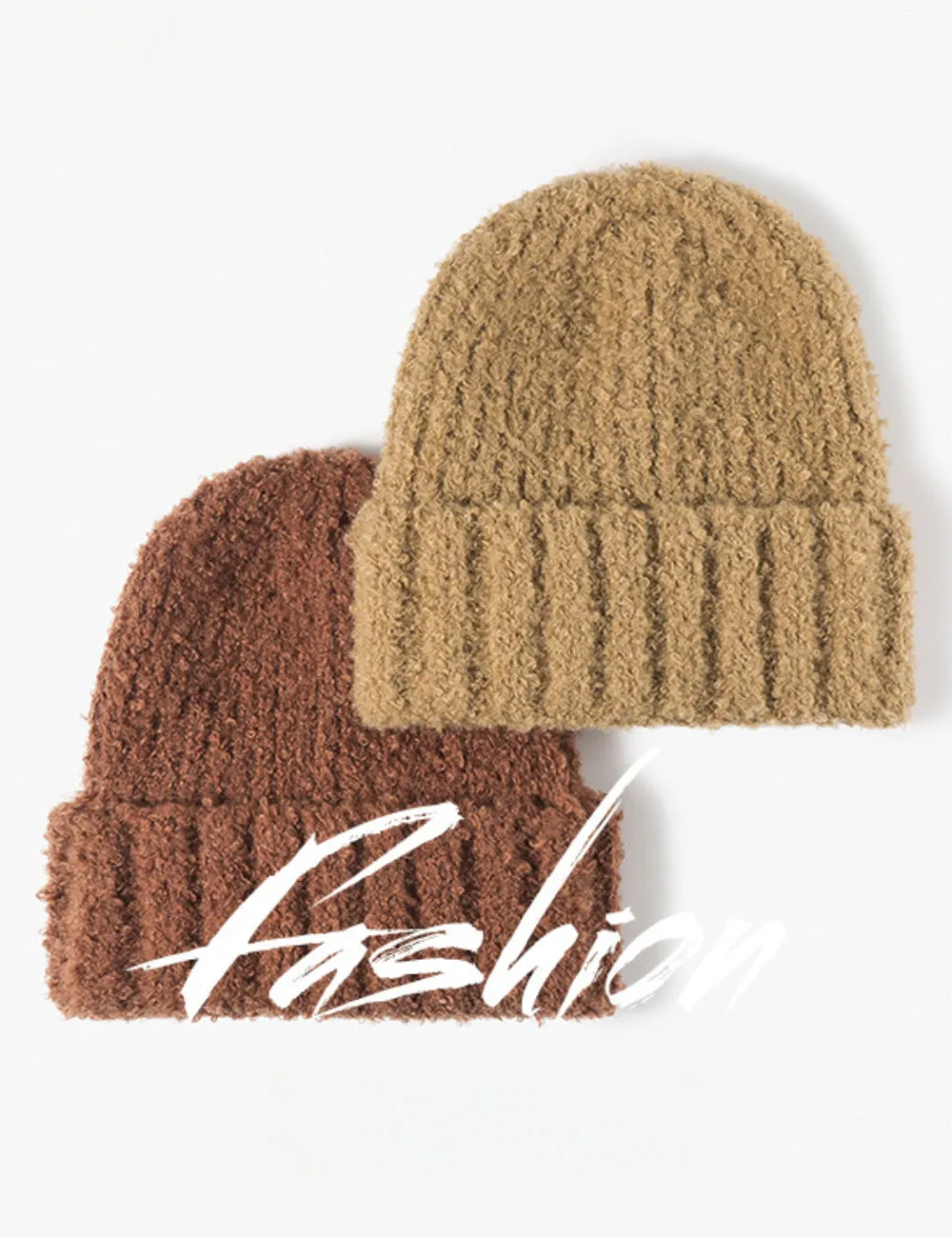 Ladies Solid Color Loop Fold Knit Hat SKAH4213