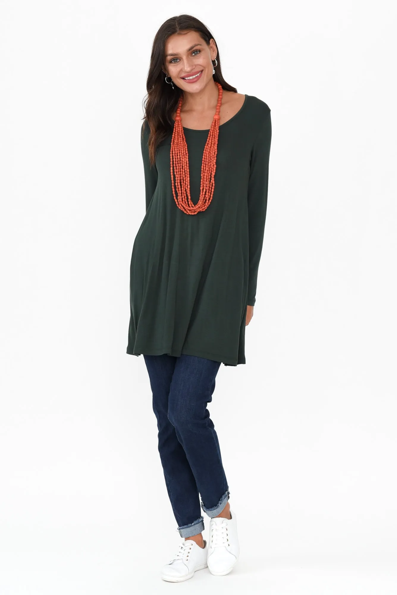 Leanne Dark Green Bamboo Tunic Top