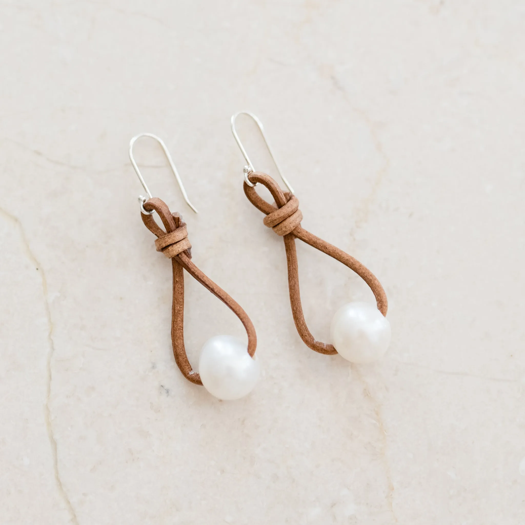 Leather and Pearl Earrings | Knotted Leather & Timeless Pearls | By Pearly Girls