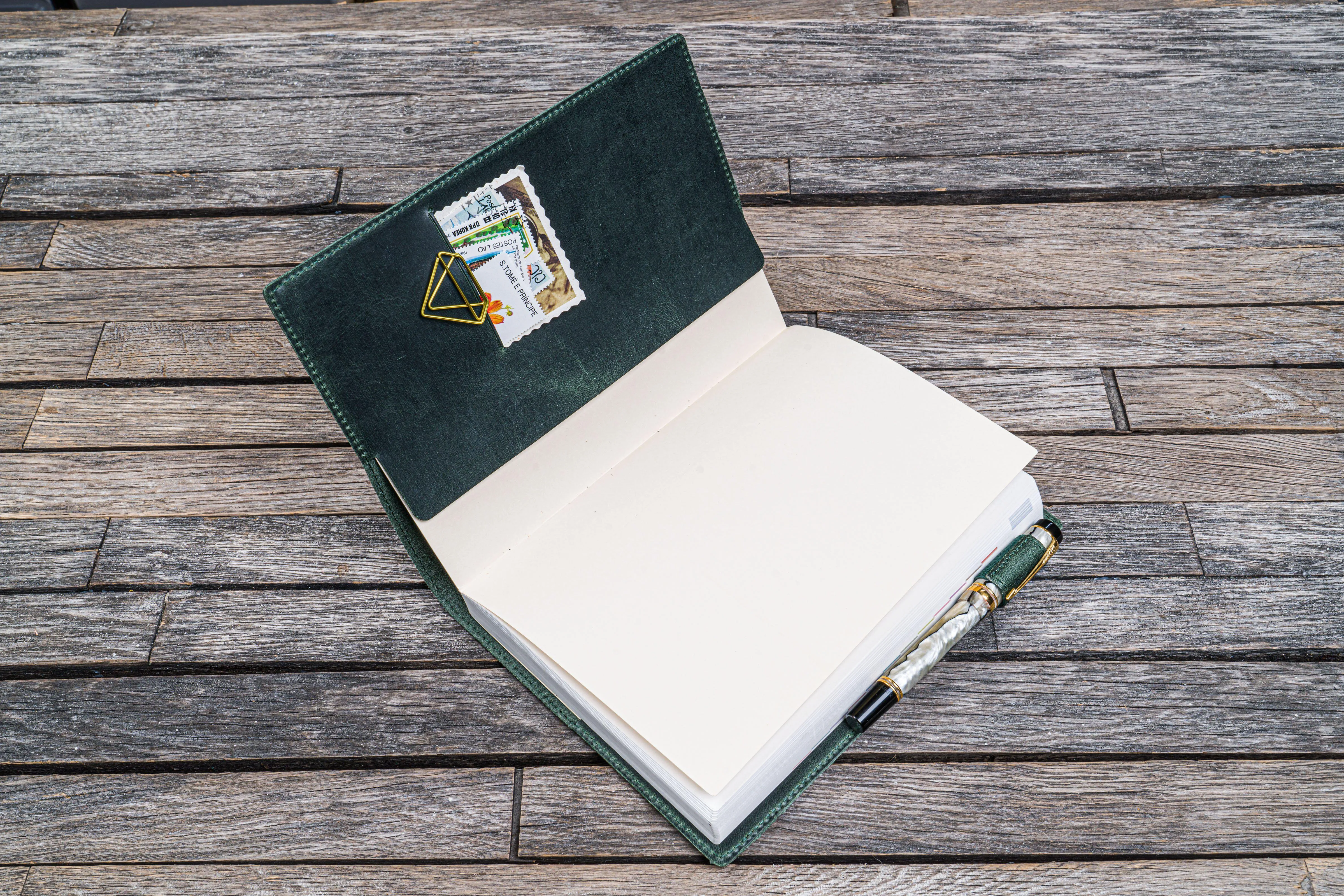 Leather Slim A5 Notebook / Planner Cover - Crazy Horse Forest Green