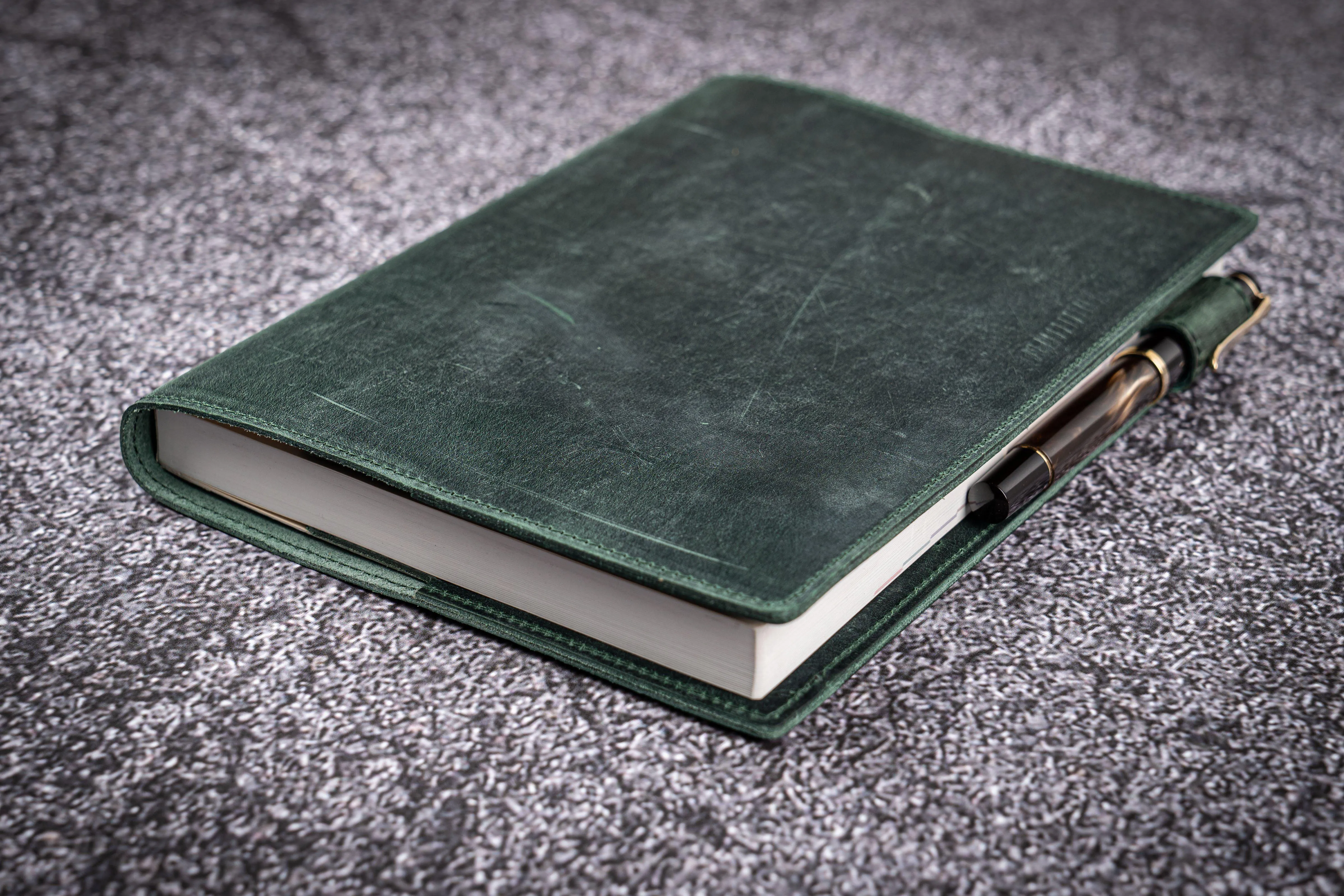 Leather Slim A5 Notebook / Planner Cover - Crazy Horse Forest Green