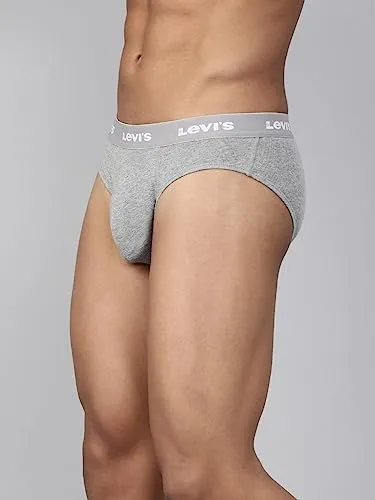 Levi's Men's Cotton Style #009 Neo Regular Fit Solid Brief (Pack of 2) (#009-BRIEF-LT GMEL/Navy-P2_Lt. Grey Melange, L)