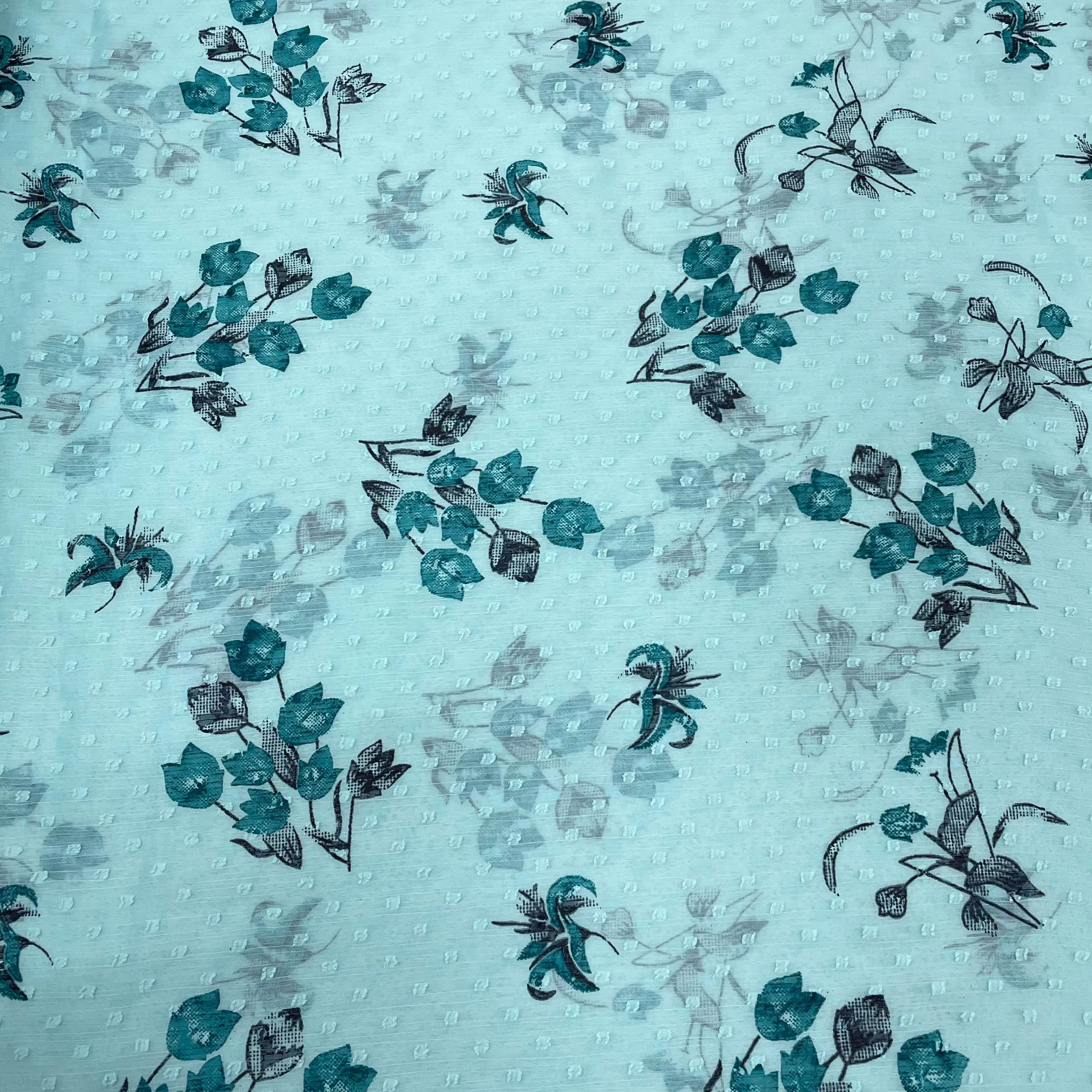 Light Blue With Blue Floral Chiffon Dobby Fabric