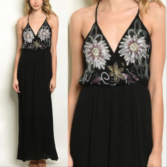 Maxi Black Embroidery Dress