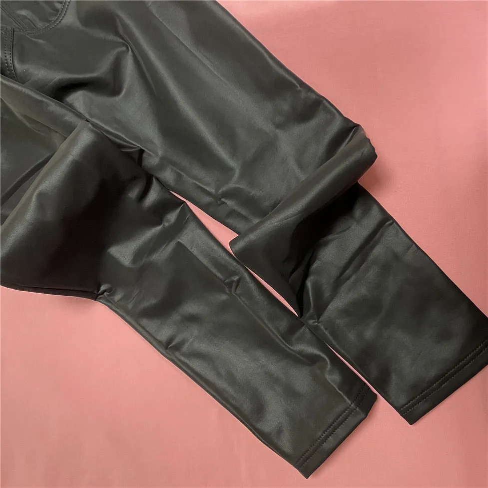 Melody Black Pleather Pants Womens Heat Fleece Lined Leggings Pu Skinny Push Up Trousers