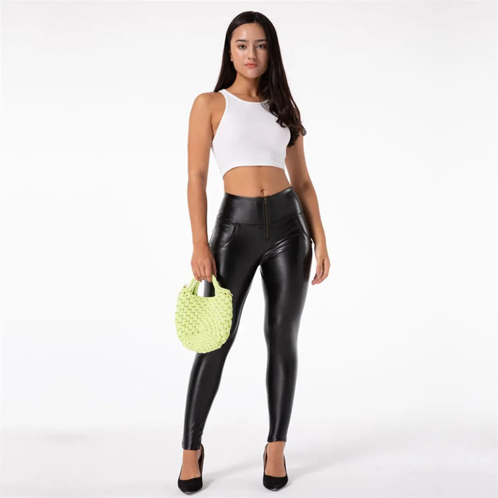 Melody Black Pleather Pants Womens Heat Fleece Lined Leggings Pu Skinny Push Up Trousers