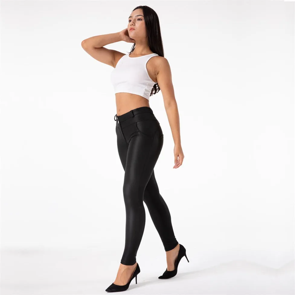 Melody Black Pleather Pants Womens Heat Fleece Lined Leggings Pu Skinny Push Up Trousers