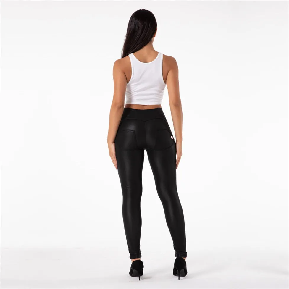 Melody Black Pleather Pants Womens Heat Fleece Lined Leggings Pu Skinny Push Up Trousers