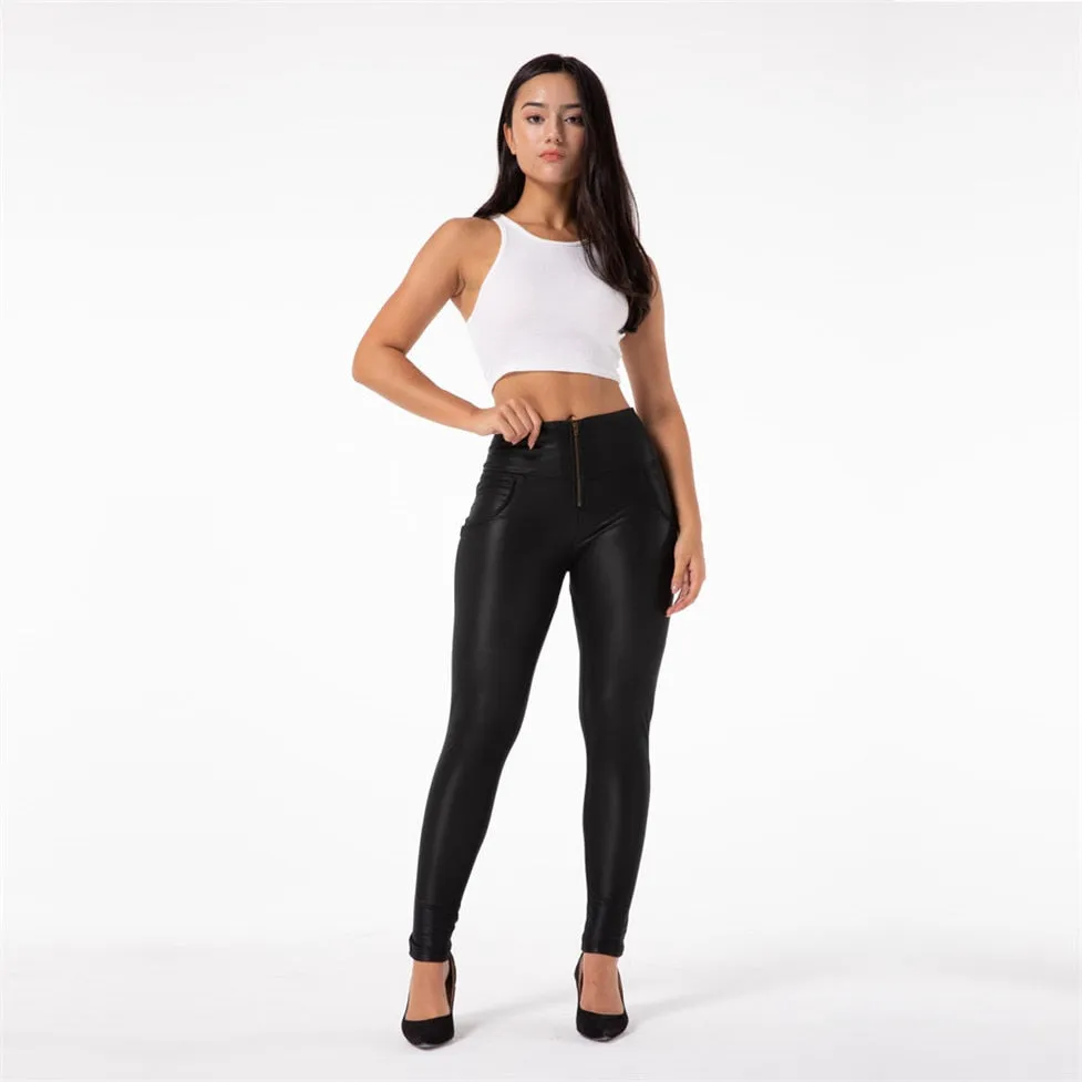 Melody Black Pleather Pants Womens Heat Fleece Lined Leggings Pu Skinny Push Up Trousers