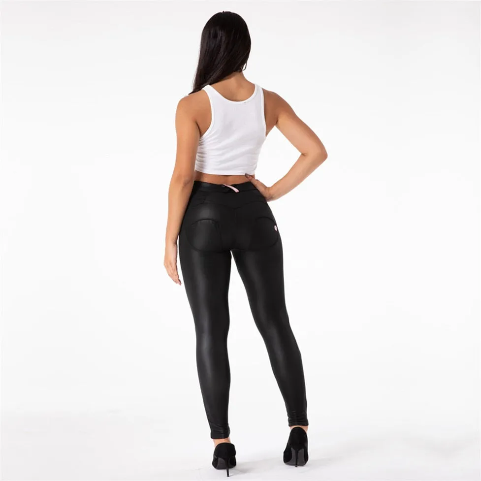 Melody Black Pleather Pants Womens Heat Fleece Lined Leggings Pu Skinny Push Up Trousers