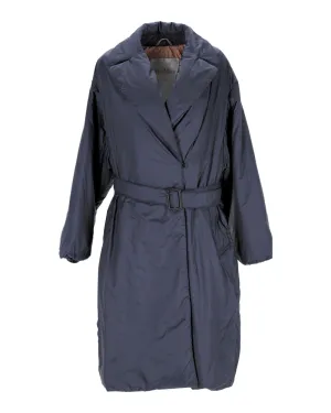 Midnight Blue Water-Resistant Belted Coat with Insulating Padding