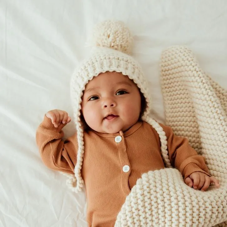 Natural Garter Stitch Knit Bonnet