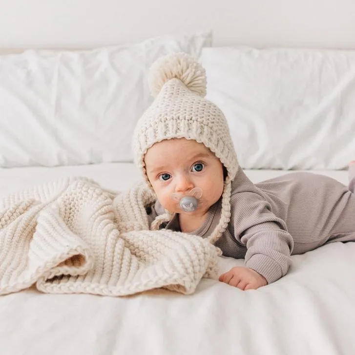 Natural Garter Stitch Knit Bonnet