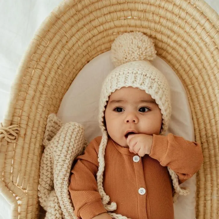 Natural Garter Stitch Knit Bonnet