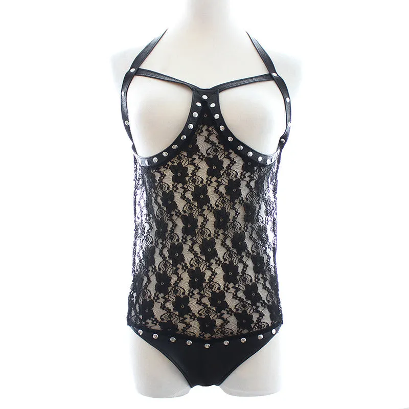 Open Cup Crotchless Lace Bodysuit