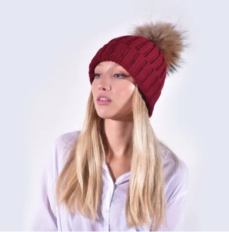 Original Burgundy Natural Fur Pomkin Hat