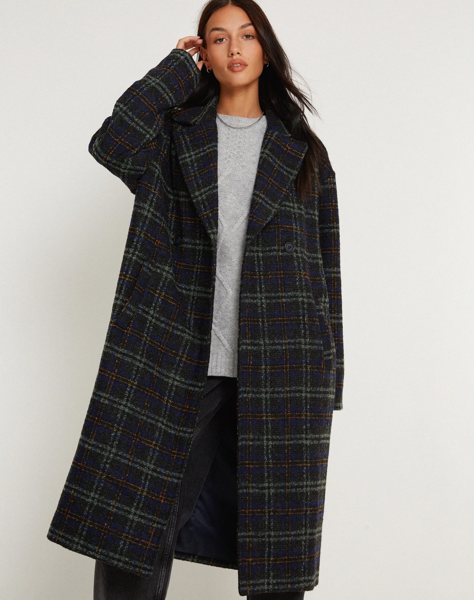 Orlova Coat in Check Navy Black and Brown