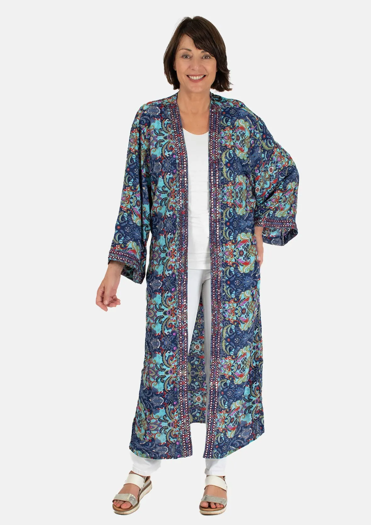 Paisley Pattern Kimono With Waist Tie