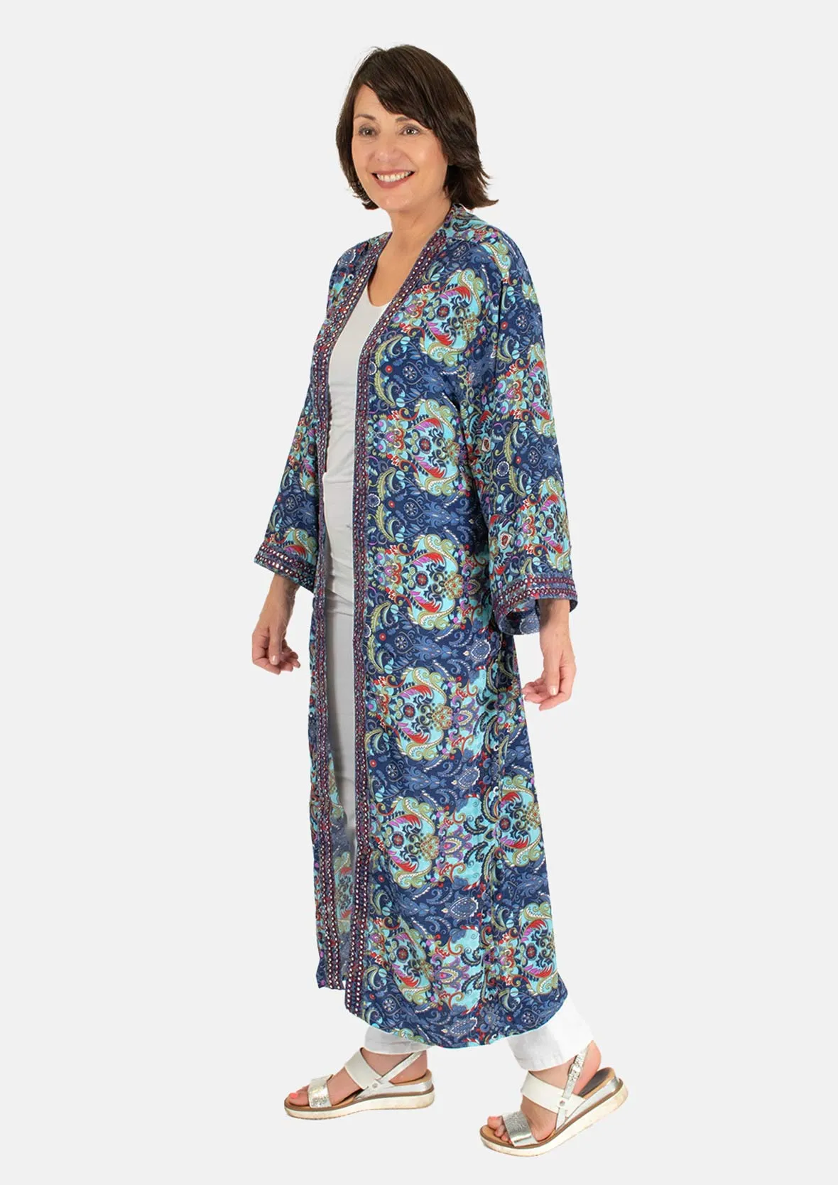 Paisley Pattern Kimono With Waist Tie