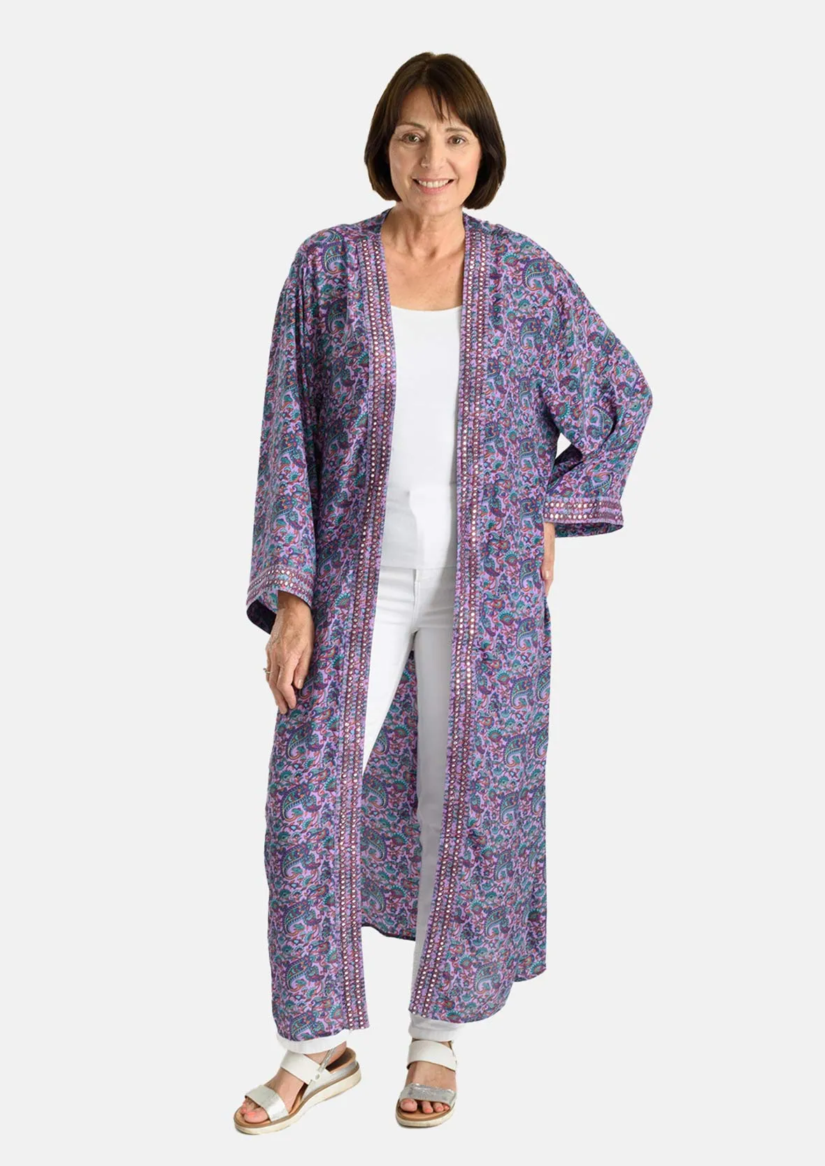 Paisley Pattern Kimono With Waist Tie