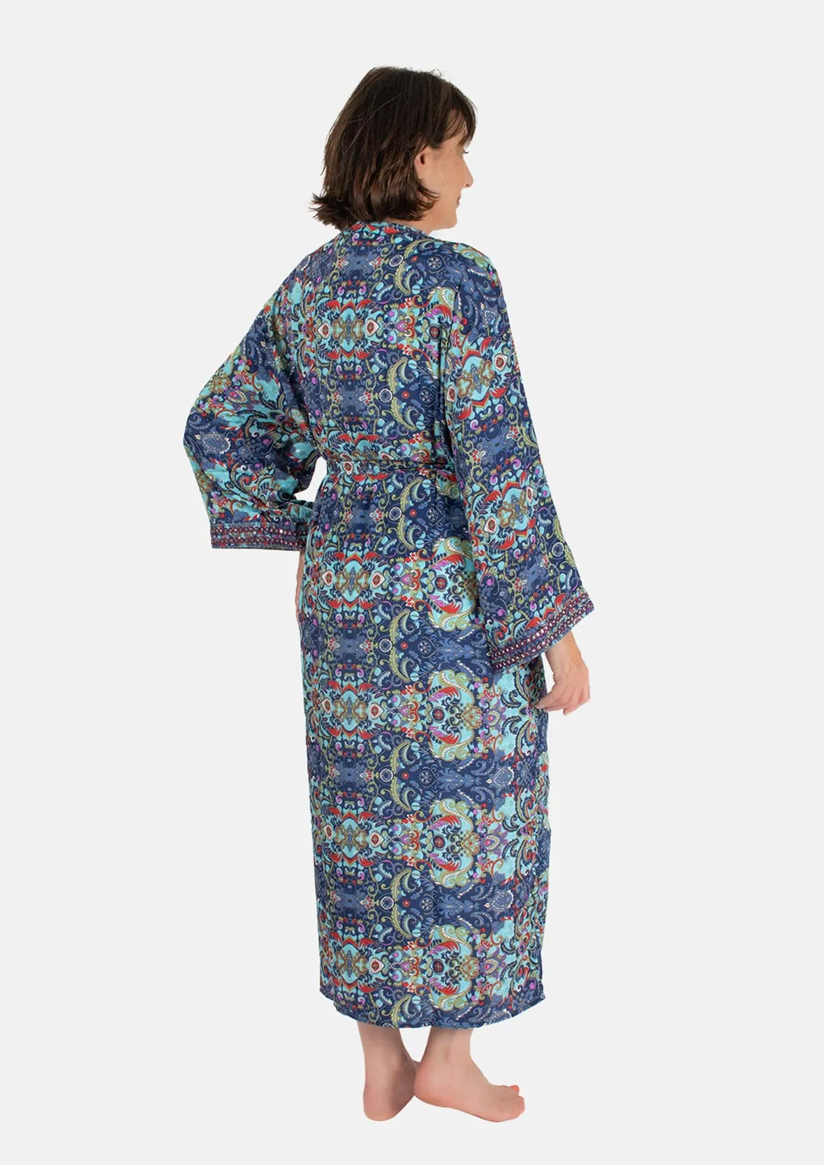 Paisley Pattern Kimono With Waist Tie