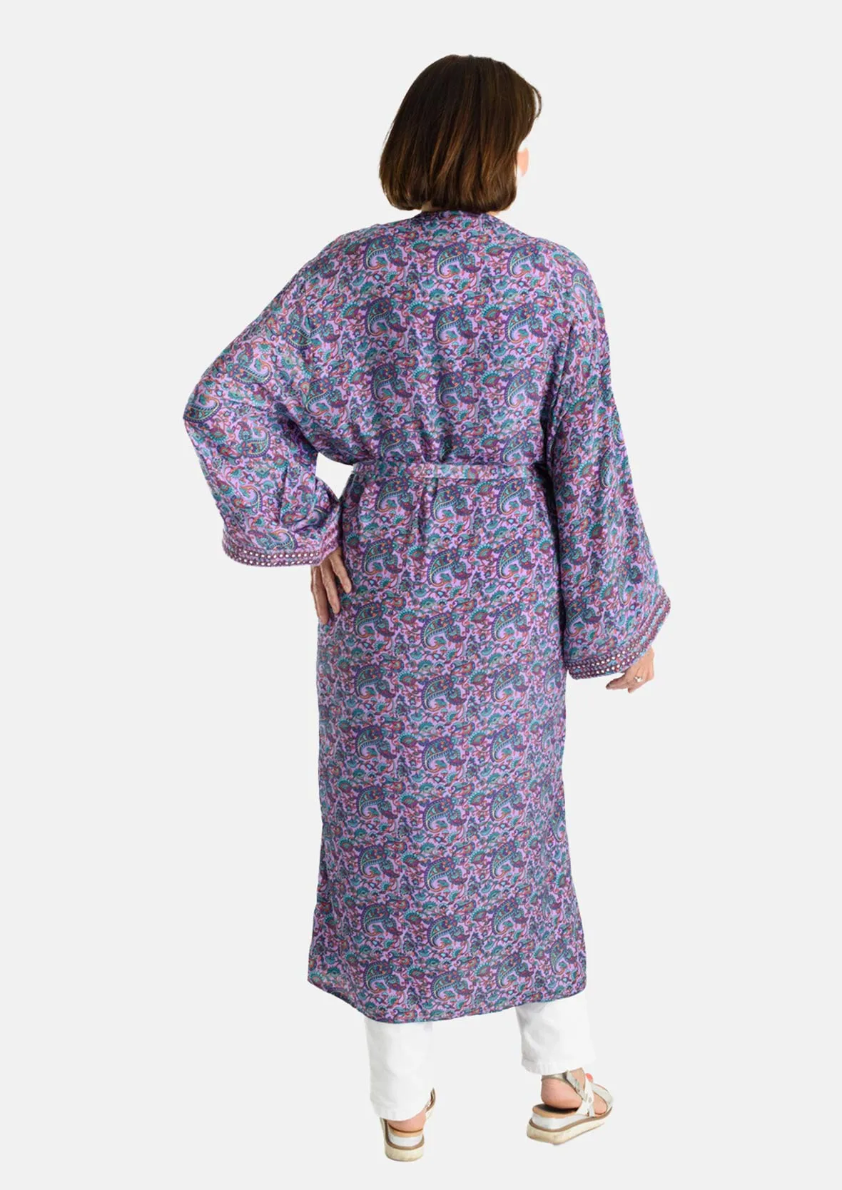 Paisley Pattern Kimono With Waist Tie