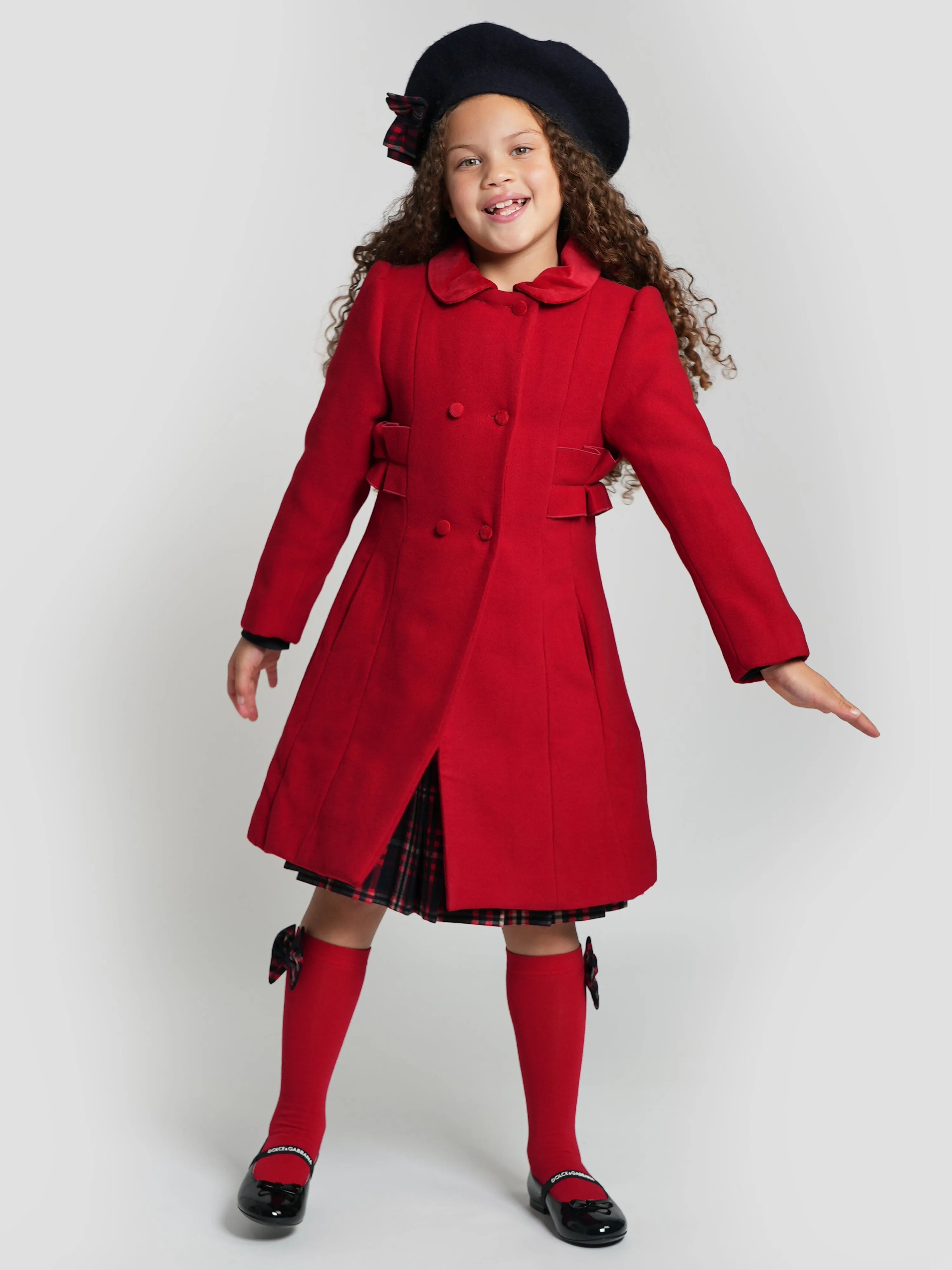 Patachou Girls Felted Coat in Red