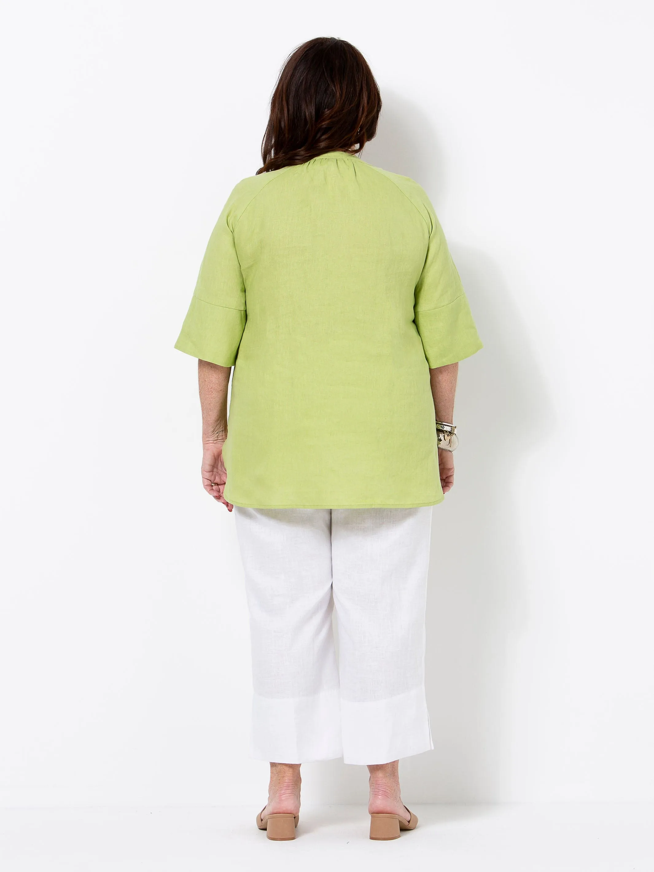 Pear Linen V-Neck Band Top