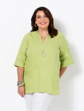 Pear Linen V-Neck Band Top