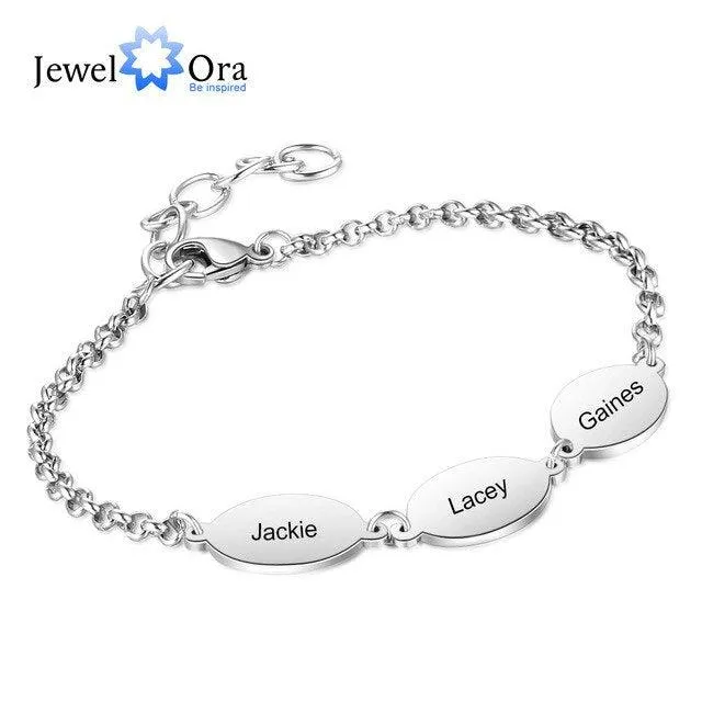 Personalized Stainless Steel Chain Bracelets for Couples with Engraved Custom 2 to 4 Names, Best Friend Bracelet