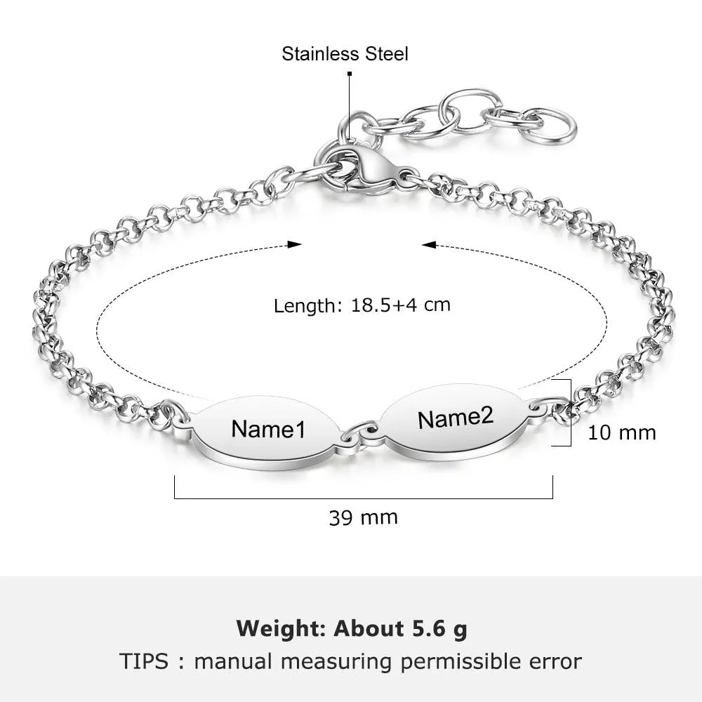 Personalized Stainless Steel Chain Bracelets for Couples with Engraved Custom 2 to 4 Names, Best Friend Bracelet