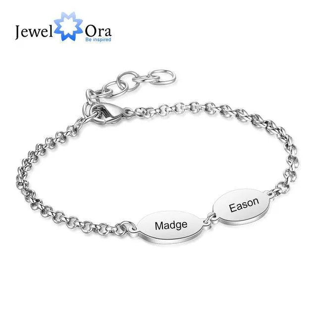 Personalized Stainless Steel Chain Bracelets for Couples with Engraved Custom 2 to 4 Names, Best Friend Bracelet