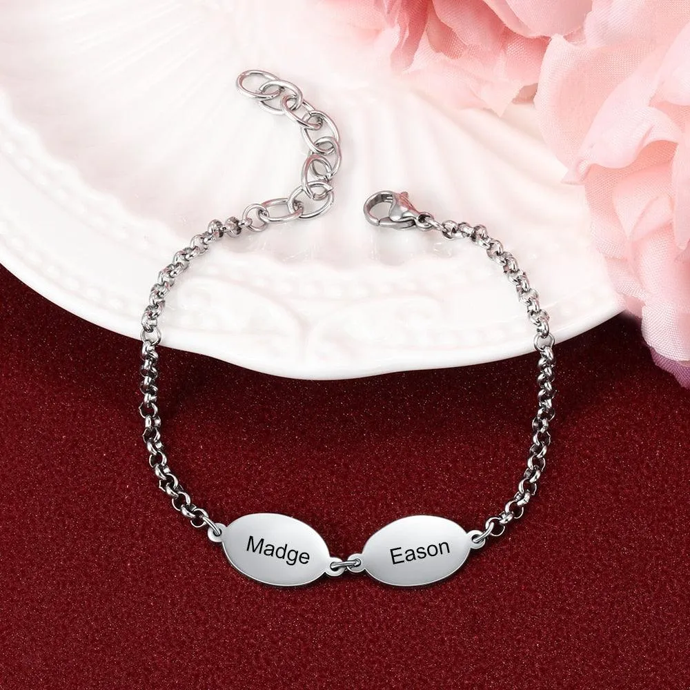 Personalized Stainless Steel Chain Bracelets for Couples with Engraved Custom 2 to 4 Names, Best Friend Bracelet