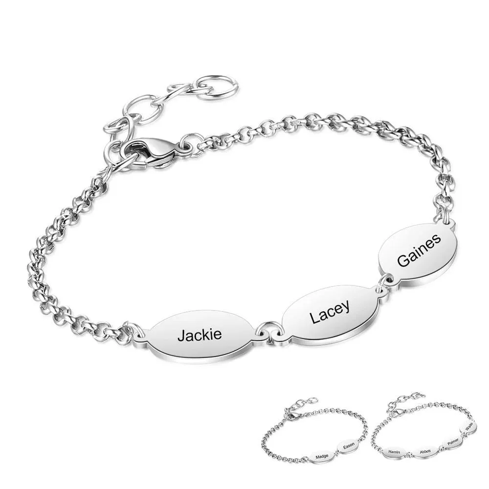 Personalized Stainless Steel Chain Bracelets for Couples with Engraved Custom 2 to 4 Names, Best Friend Bracelet