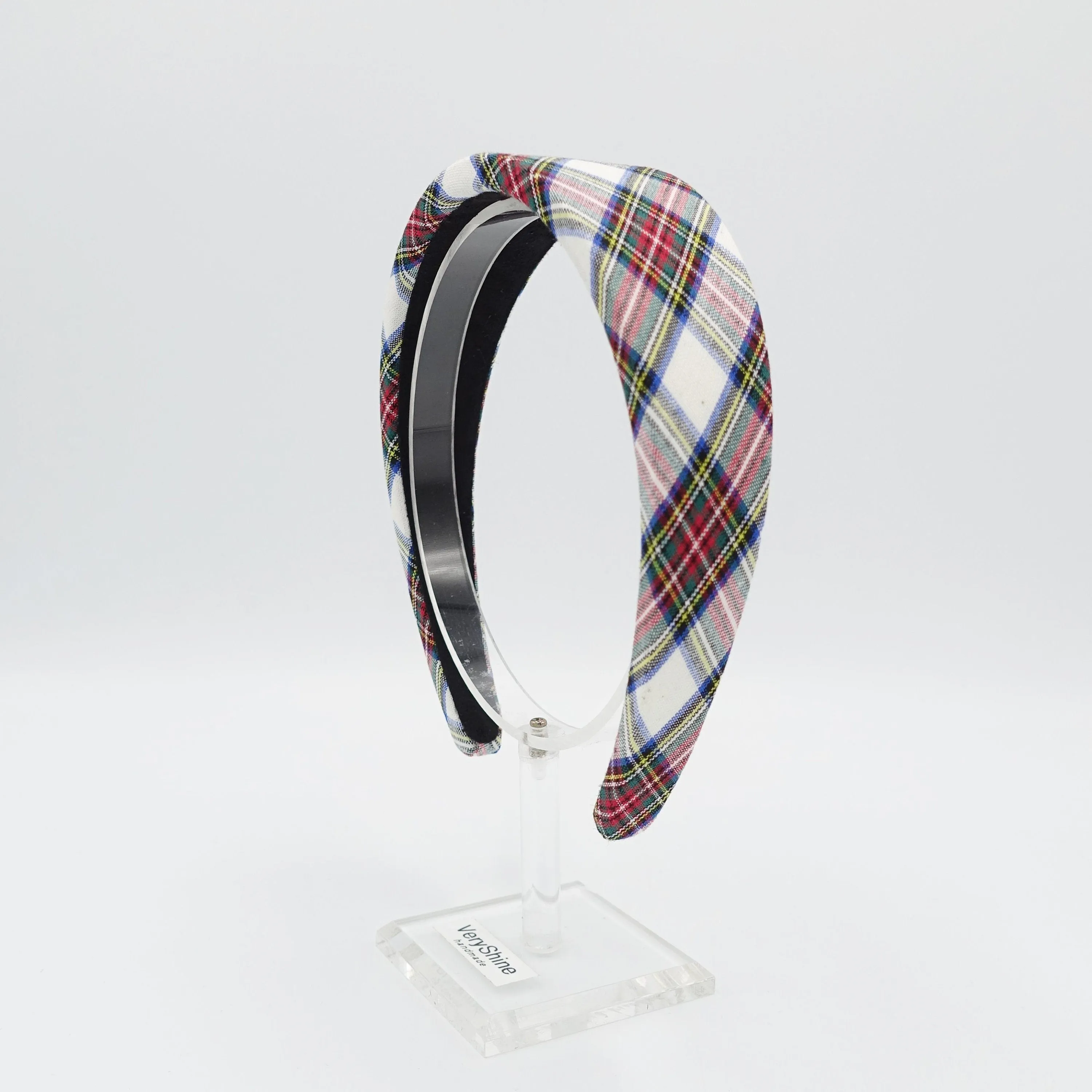 plaid check padded headband tartan casual hairband for women