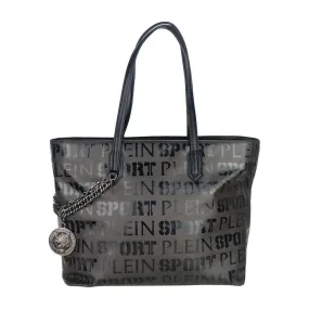 Plein Sport Sleek Black Designer Shopping Bag with Logo Print