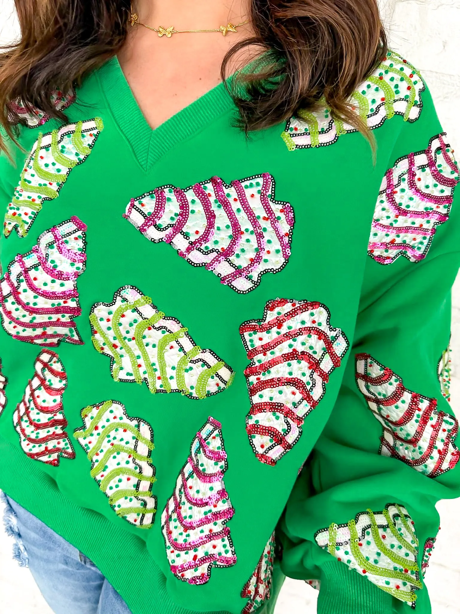 Queen Of Sparkles Green Little Debbie Trees V Neck Sweatshirt