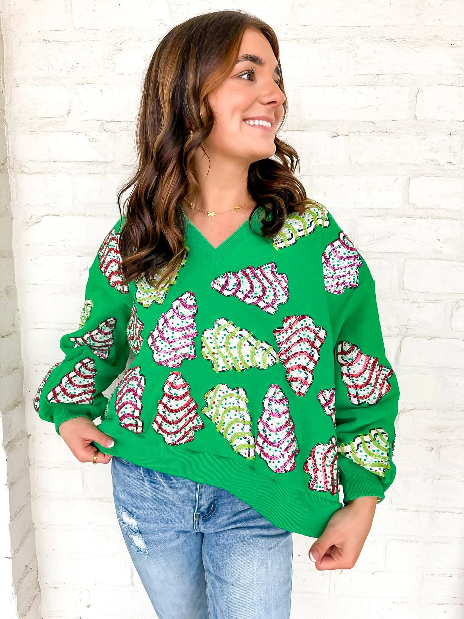 Queen Of Sparkles Green Little Debbie Trees V Neck Sweatshirt