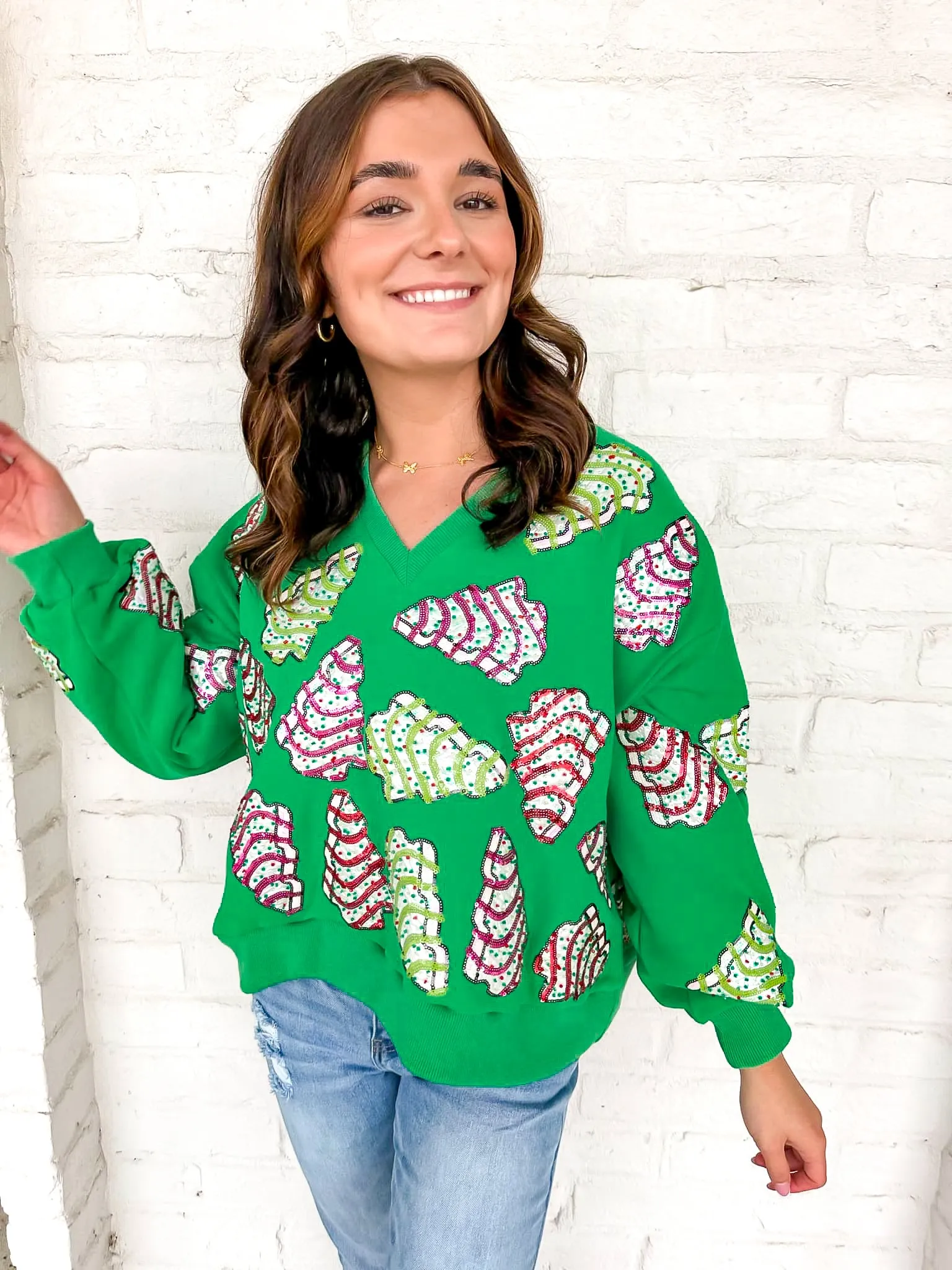 Queen Of Sparkles Green Little Debbie Trees V Neck Sweatshirt