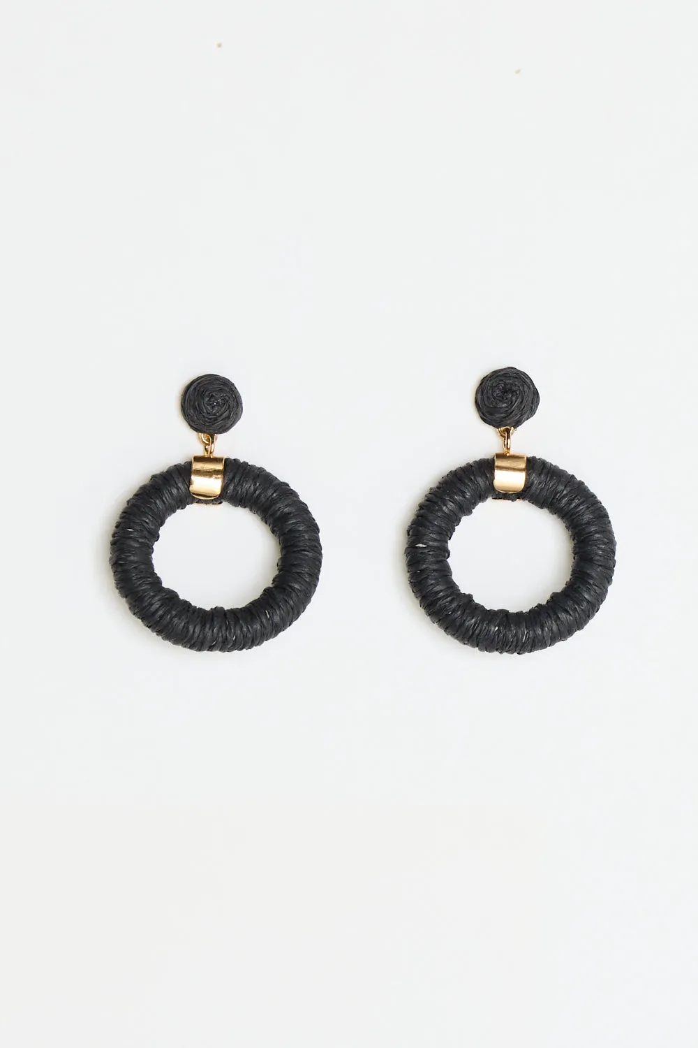 Raffia Stud Hoop Earrings - Black